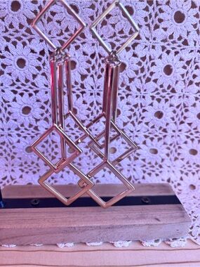 Long Geometric Dangle Gold Tone Earrings